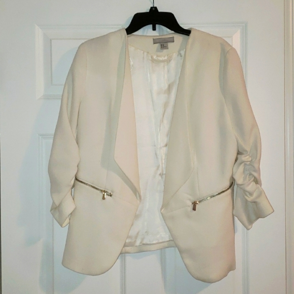 White Blazer with Cropped Sleeves